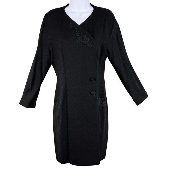 Linda Allrad Ellen Tracy Black Womens 8 100% Wool Embroidered Long Sleeve Dress - Picture 1 of 16